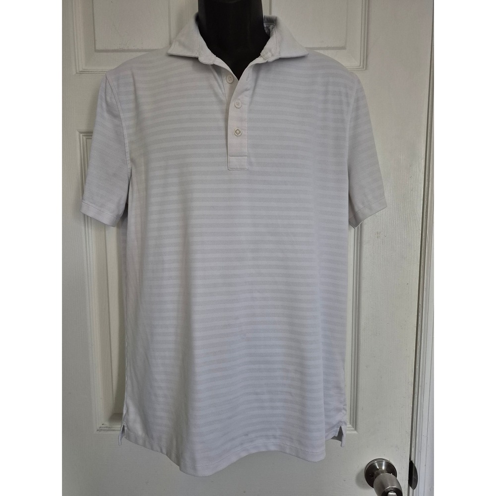 G/FORE White Striped Short Sleeve Golf Polo Shirt Size M Performance Stretch